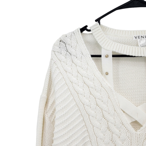 Venus Women's 100% Acrylic Chunky Knit Cutout Neck Sweater - - Picture 2 of 7